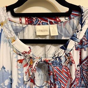 Chico's Red and Blue Patterned Top